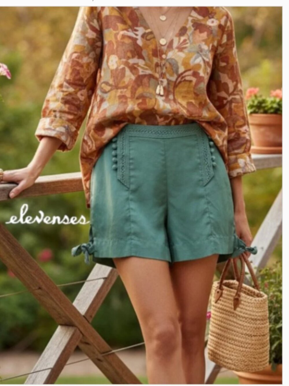 elevenses Sage Green High-Waist Embroidered Shorts size 10